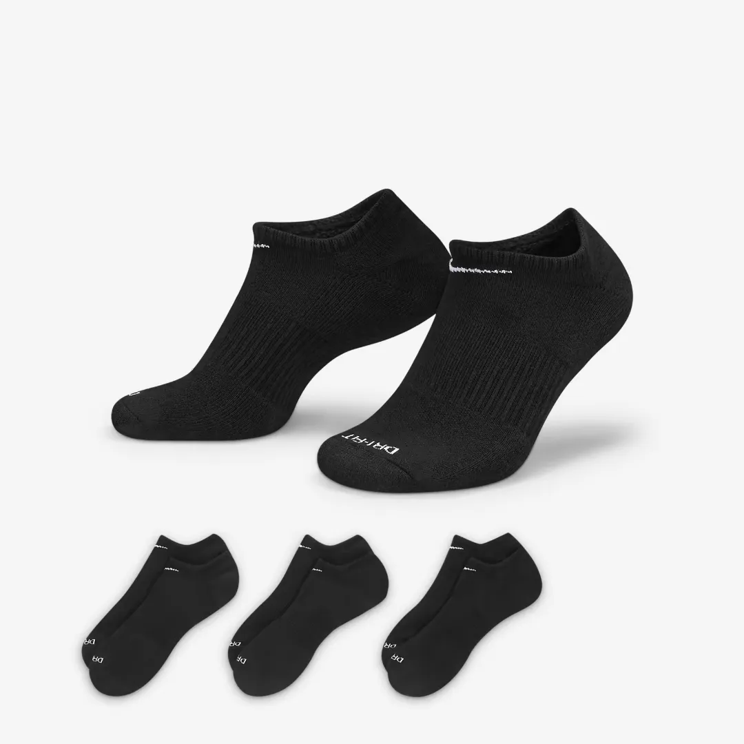 NIKE EVERYDAY PLUS CUSHION TRAINING NO-SHOW SOCKS BLACK (3 PAIRS)